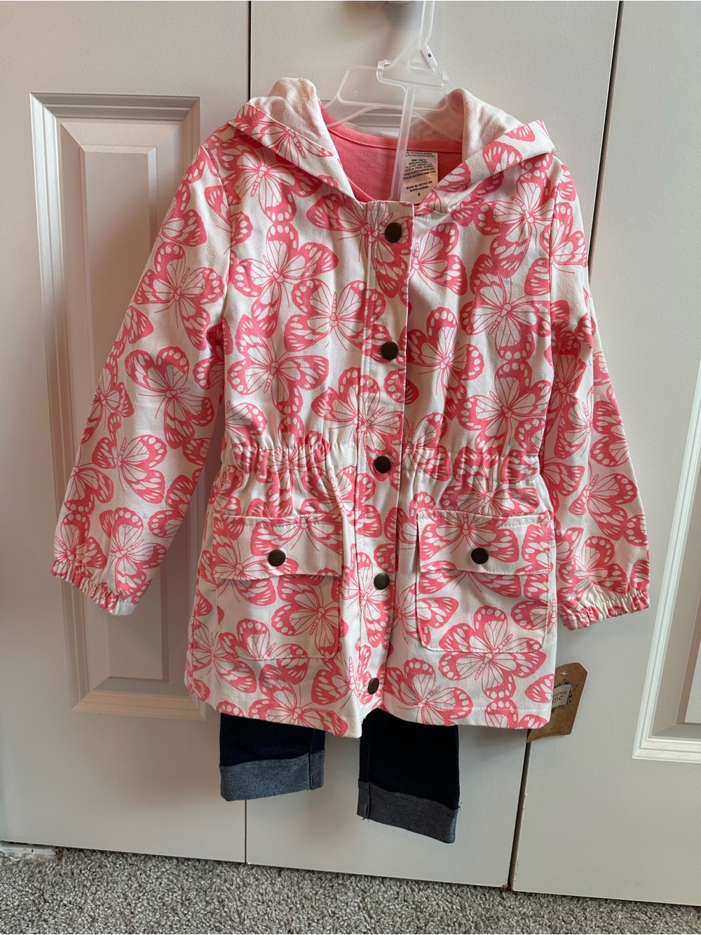 Girls' Hooded Butterfly Raincoat - Pink